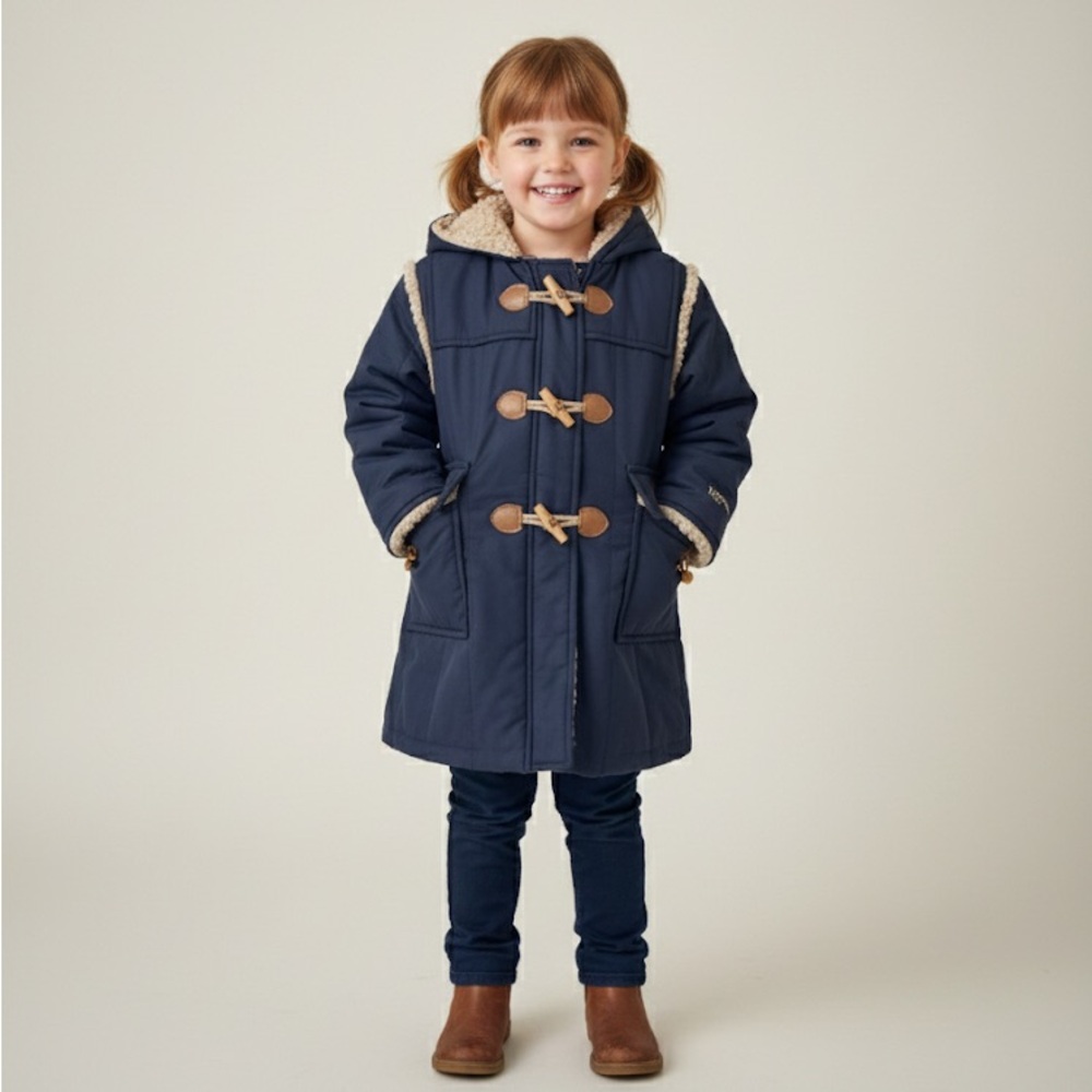 LONDON FOG Vintage Sherpa Lined Toggle Closure Hooded Toddler Coat Navy Size 3/4